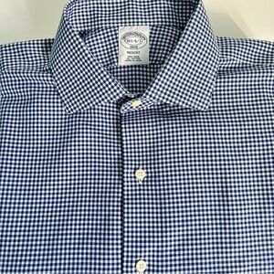 Brooks Brothers Navy and White Gingham Men’s Dress Shirt Non Iron 16 1/2 - 6/7